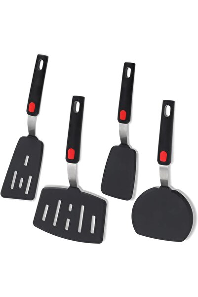 Generic 4-Piece Silicone Flat Spoon Set, Heat Resistant to 600°F, BPA-Free, Black