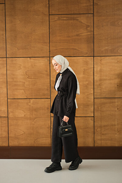 LOCCO Γυναικείο Σετ Πουκάμισο με Κασκόλ Μαύρο