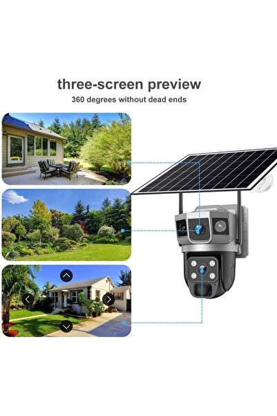 V380 Pro 4G Digital Zoom 2 Lens 2 Screen 4MP Solar Powered Battery Camera CCTV Security - BLACK
