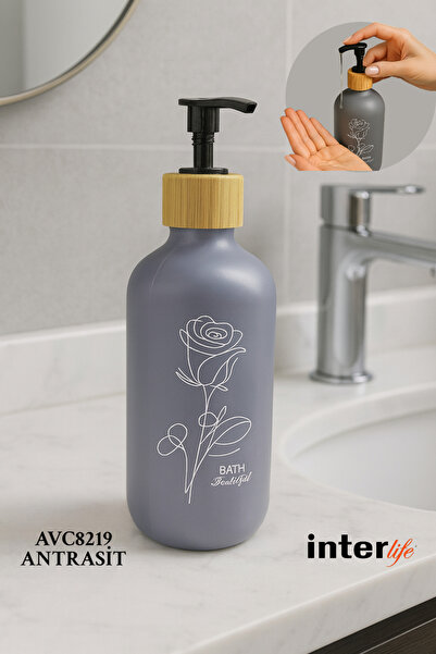 İnterlife Dekoratif Baskılı Cam Sıvı Sabunluk Çiçek Gül Figürlü Bambu Kapaklı...