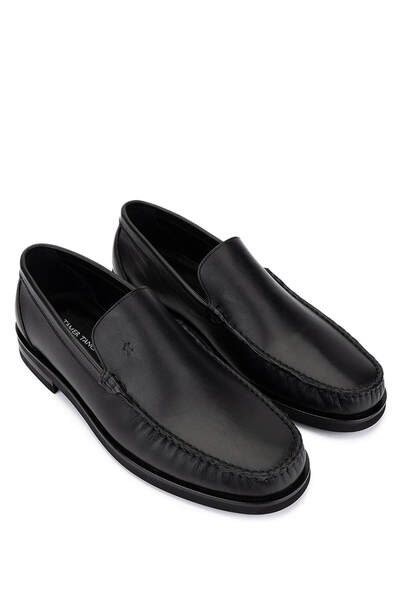 Tamer Tanca Men's Genuine Leather Black Analin Loafer Shoes