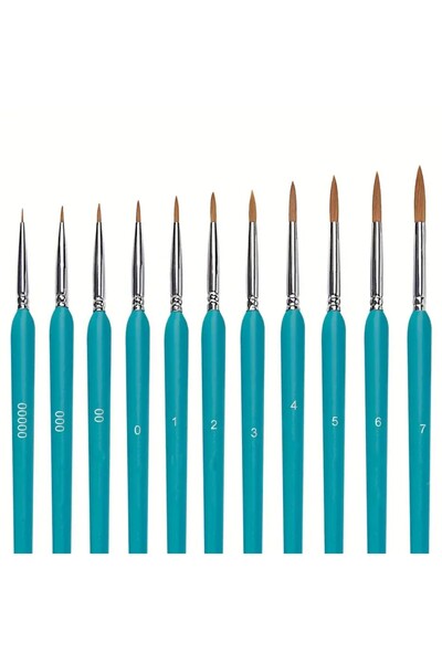 zola Set of 11 painting brushes, different sizes, precision, length 18 cm, turquoise