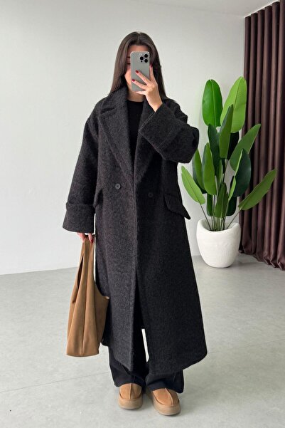 ECEMİ Nera Siyah Yün Buklet Kaban