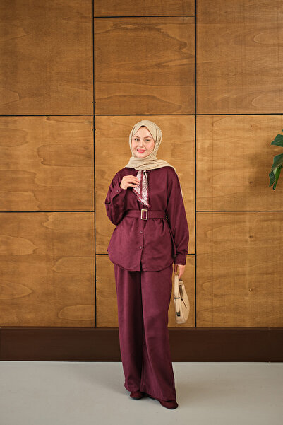 LOCCO Women's Scarf and Shirt Set Plum