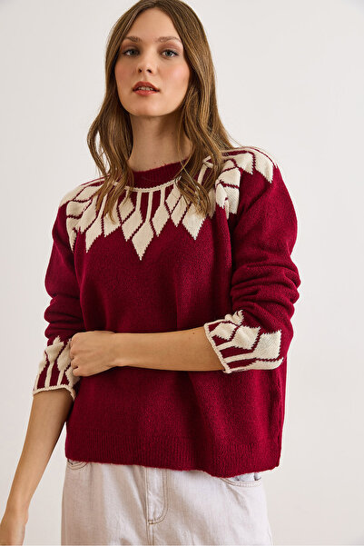 Olalook Women's Burgundy Collar Cuff Detailed Knitwear Sweater Kzk-19001023