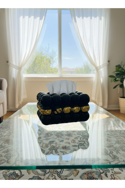 the wheel علبة مناديل "بابلز" الفاخر - أسود لامع بلمسة ذهبية