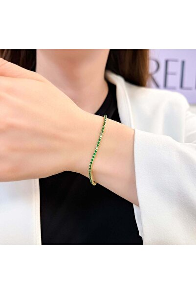 Bijuteria SORELLY Brățară tenis din argint placată cu aur de 18k cu pietre verzi