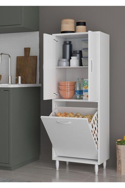 Remaks Burgaz Kirli Sepetli 3 Kapaklı Çok Amaçlı Dolap - Beyaz