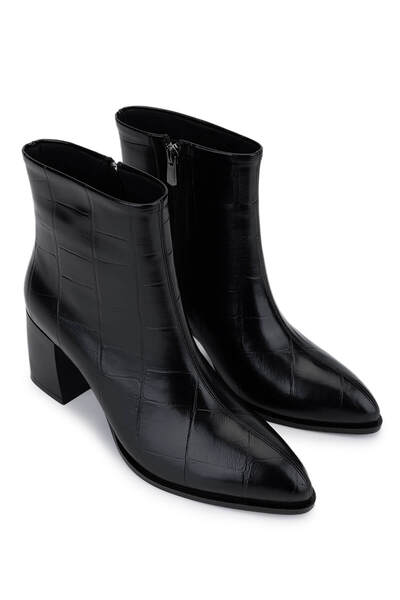 Tamer Tanca Women's Faux Leather Black Crocodile Heeled Boots