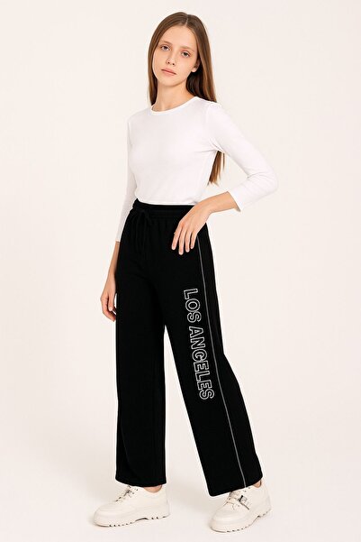 nazarbebe Girl's Los Angeles Printed Fleece-Lined Black Sweatpants 20309