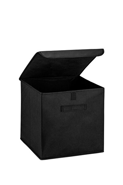 HomyJRs Black Wardrobe Laundry Toy Organizer Folding Storage Box with Lid 30X30X30