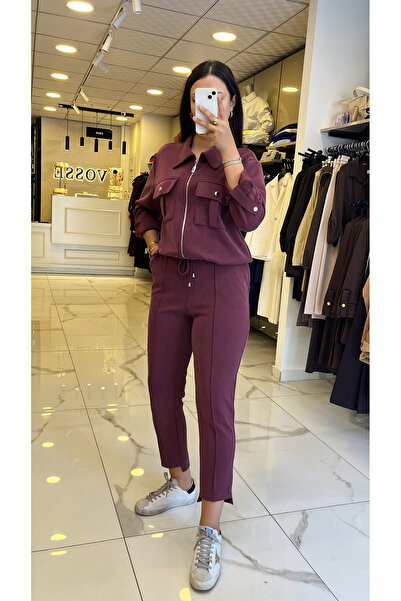 Vosse Moda İlgi Bordo Fermuar Ve Cep Detaylı Eşofman Takım
