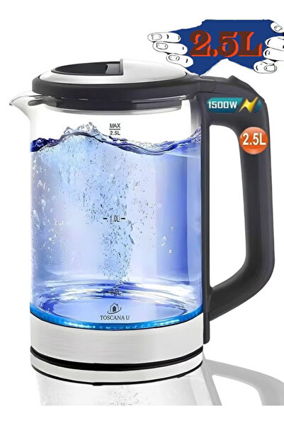 TOSCANA U 2.5L 1500W Glass Glow Electric Kettle with Ocean Blue Light