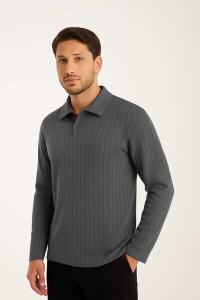 Wise Men's Polo Neck Buttoned Long Sleeve Sweatshirt
