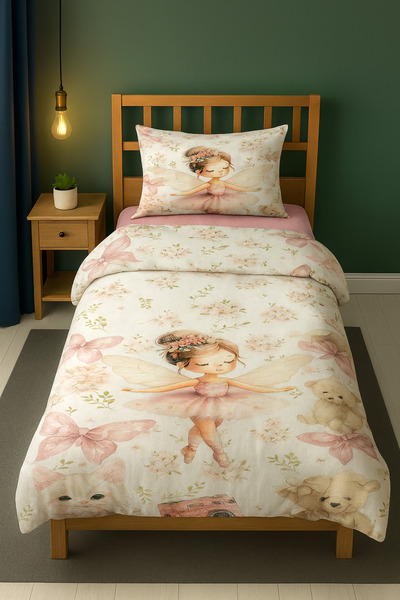 Bebişim Halı Pink Ballerina Fairy Cat Single Children's Duvet Cover Set