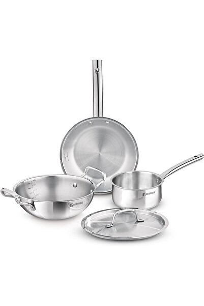 Bergner طقم أواني طهي من الفولاذ المقاوم للصدأ من تريبرو، مكون من 4 قطع (قدح ...