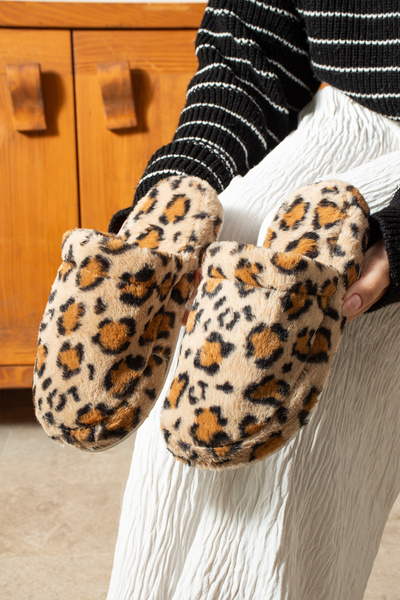 SWORD Дамски пантофи от заешка кожа с безшумна подметка Затворени домашни пантофи