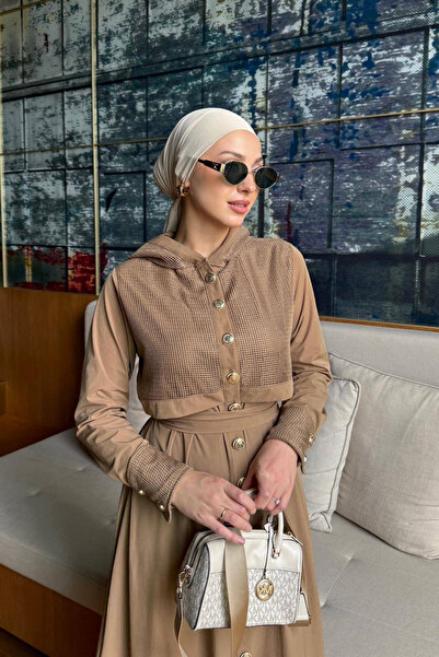 Love Fab Kapşonlu File Detay Belden Oturtmalı Dügme Detay Tesetür Elbise