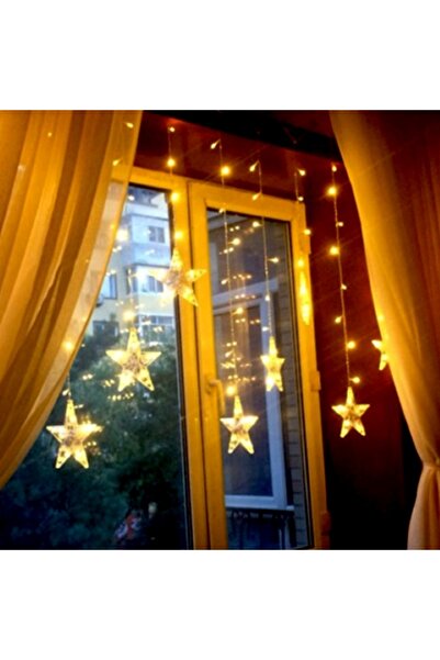 EMATTEIRO Instalație de Crăciun Tip Perdea 3.5 m, 12 Stele LED, Interconectabilă, Interior/Exterior, Alb Cald