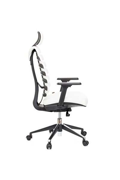 QMOBILI ERGO LINE PRO Ergonomic Chair, White Genuine Leather, 3D Arms, Adjustable Lumbar