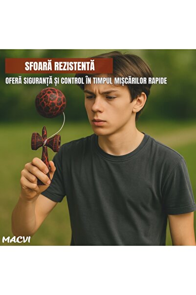 MACVI ® professional wooden kendama, CRACK model, 18 cm, brown/red color