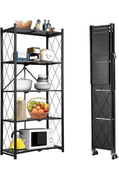 WAKYME أرفف تخزين قابلة للطي مع عجلات، وحدة رفوف قابلة للطي، رف منظم سهل التركيب