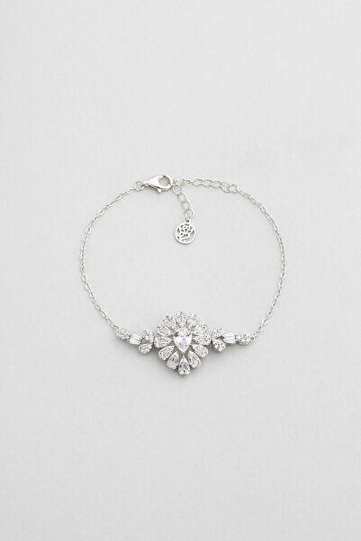 So CHIC... Düğün Çiçeği 18 Ayar Beyaz Altın Kaplama 19 Cm Gümüş Bileklik