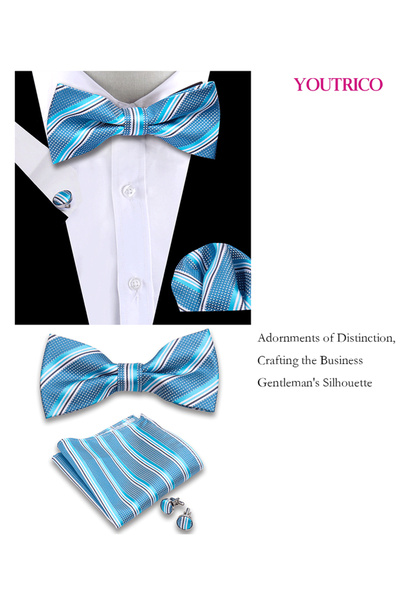 Youtrico طقم من 3 قطع من ربطات العنق والمنديل وأزرار الأكمام (صناعة يدوية) مناسب للحفلات والمناسبات والاحتفالات للرجال/النساء
