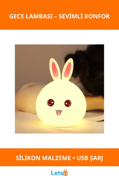 Letsii Şarj Edilebilir Sevimli Tavşan Tasarımlı Gece Lambası
