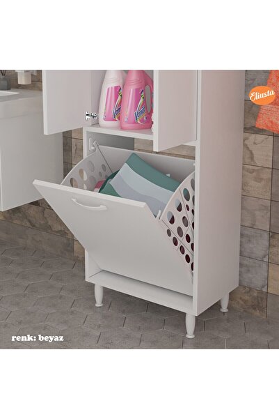 Remaks Burgaz Kirli Sepetli 3 Kapaklı Çok Amaçlı Dolap - Beyaz