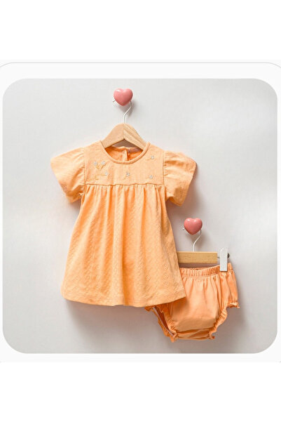 Cassiope Kız Bebek Elbise Çicek İşlemeli Turuncu