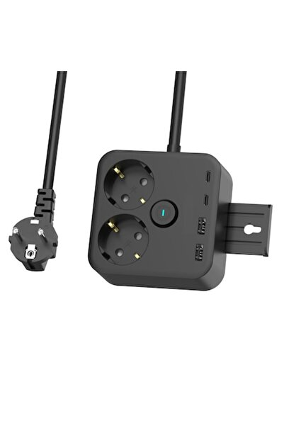 amXea PS-2220-Y2B Power Strip, Black, 2x F sockets, 2x USB-A, 2x USB-C, 2m cable