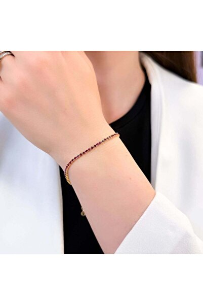 Bijuteria SORELLY Brățară tenis din argint placată cu aur de 18k și rubin roșu