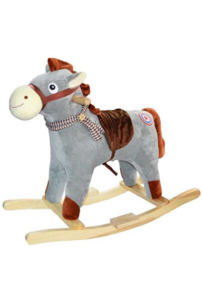 Robentoys Rocking horse, wood + plush, gray, 57 cm