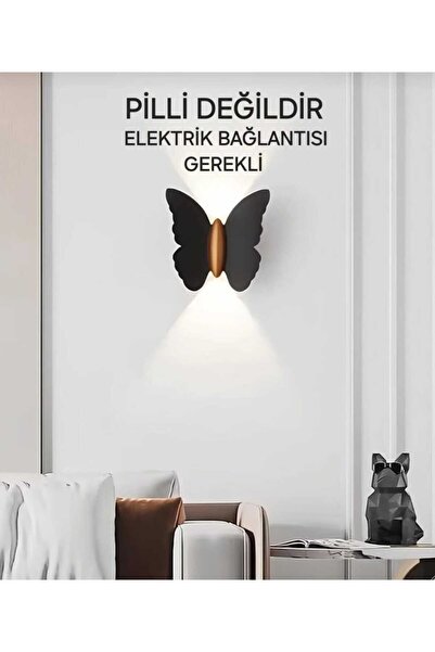 Edison Modern Kelebek Aplik İç Ve Dış Mekan Aplik Butterfly Led Aplik Siyah Gövde Gün Işığı Kelebek Aplik