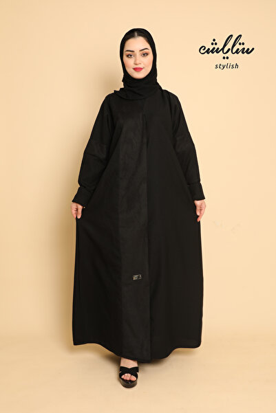 Stylish عباية شتوية باللون الأسود تدخيلات شامواه