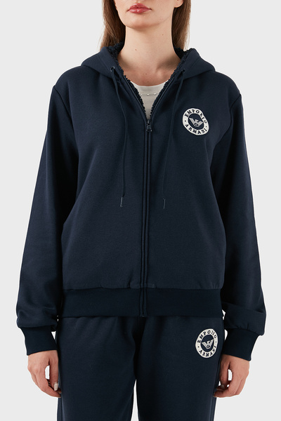 Emporio Armani Cotton Relaxed Fit Hooded Soft Furry Inside Zippered Sweat Sweat Ew001935