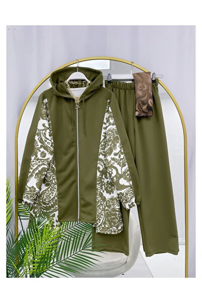 YEDİLALE Chinese Patterned Zip-Up Hooded Casual Double Set [38-46 Size Range]