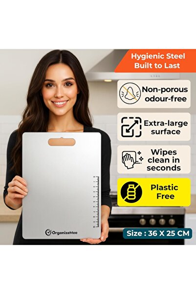 Generic OrganizeMee Large Stainless Steel Kitchen Cutting Board (36 x 25 cm)