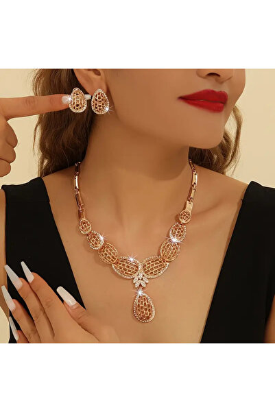 byozanyılmaz ALTIN KAPLAMA KOMPLE TAŞLI TASARIM KOLYE KÜPE SET