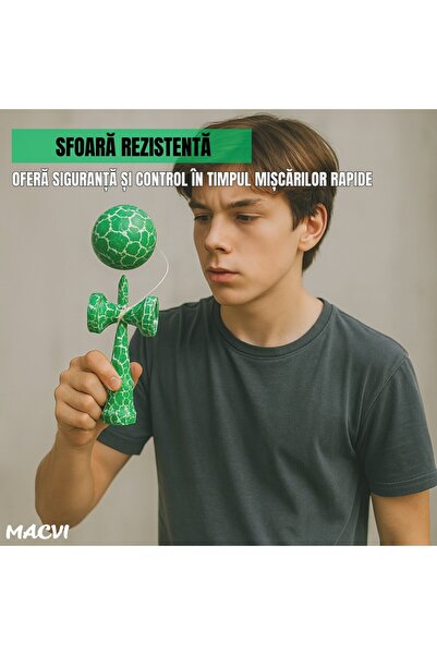 MACVI ® professional wooden kendama, CRACK model, 18 cm, green/white color