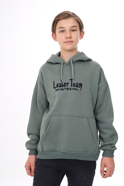 Toontoy سترة للأولاد باللون الأخضر قصة فضفاضة بغطاء رأس بجيوب وأكتاف منخفضة م...