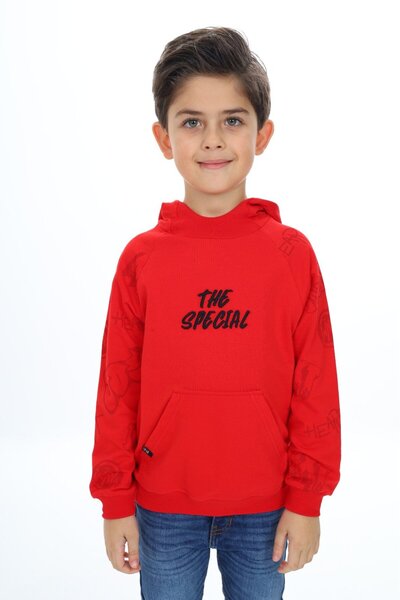 Toontoy سويت شيرت ريد بويز ريلاكس فيت بغطاء رأس جيب بأكمام راجلان مطبوع - 2 خيط