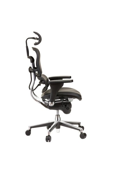Ergohuman QMOBILI v1 Plus Office Chair, Black Genuine Leather, 2D Headrest, Adjustable Lumbar Suppor
