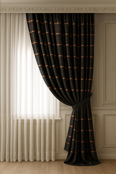 Becenhouse Single Panel Velvet Blackout Background Curtain Lightproof Navy Blue Gold (No Pleats)