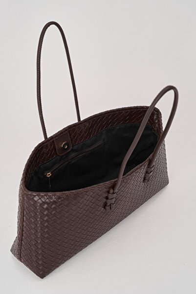 KISCHE Women's Tote Bag Brown Braided Bag Knitting Model