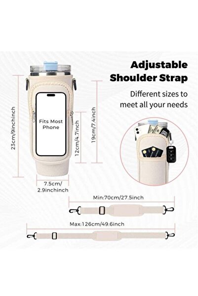 Generic Water Bottle Carrier Bag for Stanley 40oz Tumbler with Pouch & Adjustable Strap (White)