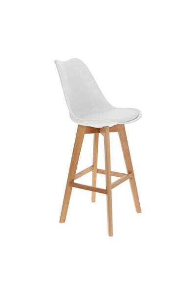 QMOBILI Scaun de bar TORI BAR Alb, carcasă PP, șezut din piele ecologică, picioare din fag
