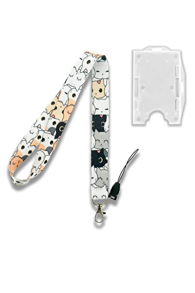 PABALAS Cat Pattern Neck Lanyard Badge Holder + Double-Sided Card Holder Set of 2