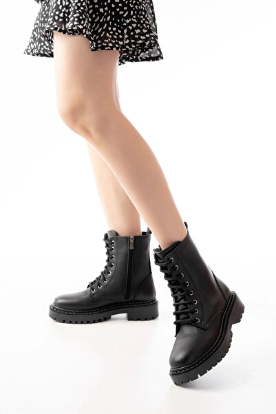 DEAG 1101-2289 Black Luna Lace-Up Zippered Daily Women's Boots